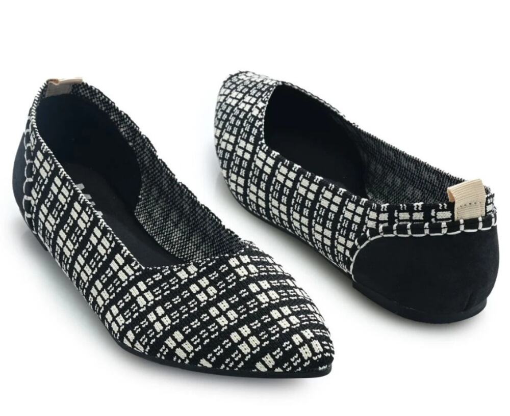 MIA Womens Lissy Fly Ballet Flats Size 6.5 M Black White Plaid Knit NWOB